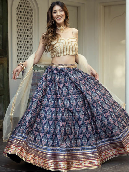 Blue Art Silk Gotta Patti Work Lehengh choli