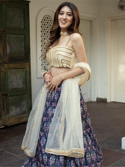 Blue Art Silk Gotta Patti Work Lehengh choli