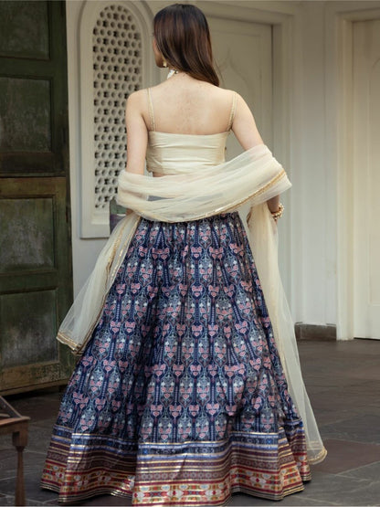 Blue Art Silk Gotta Patti Work Lehengh choli