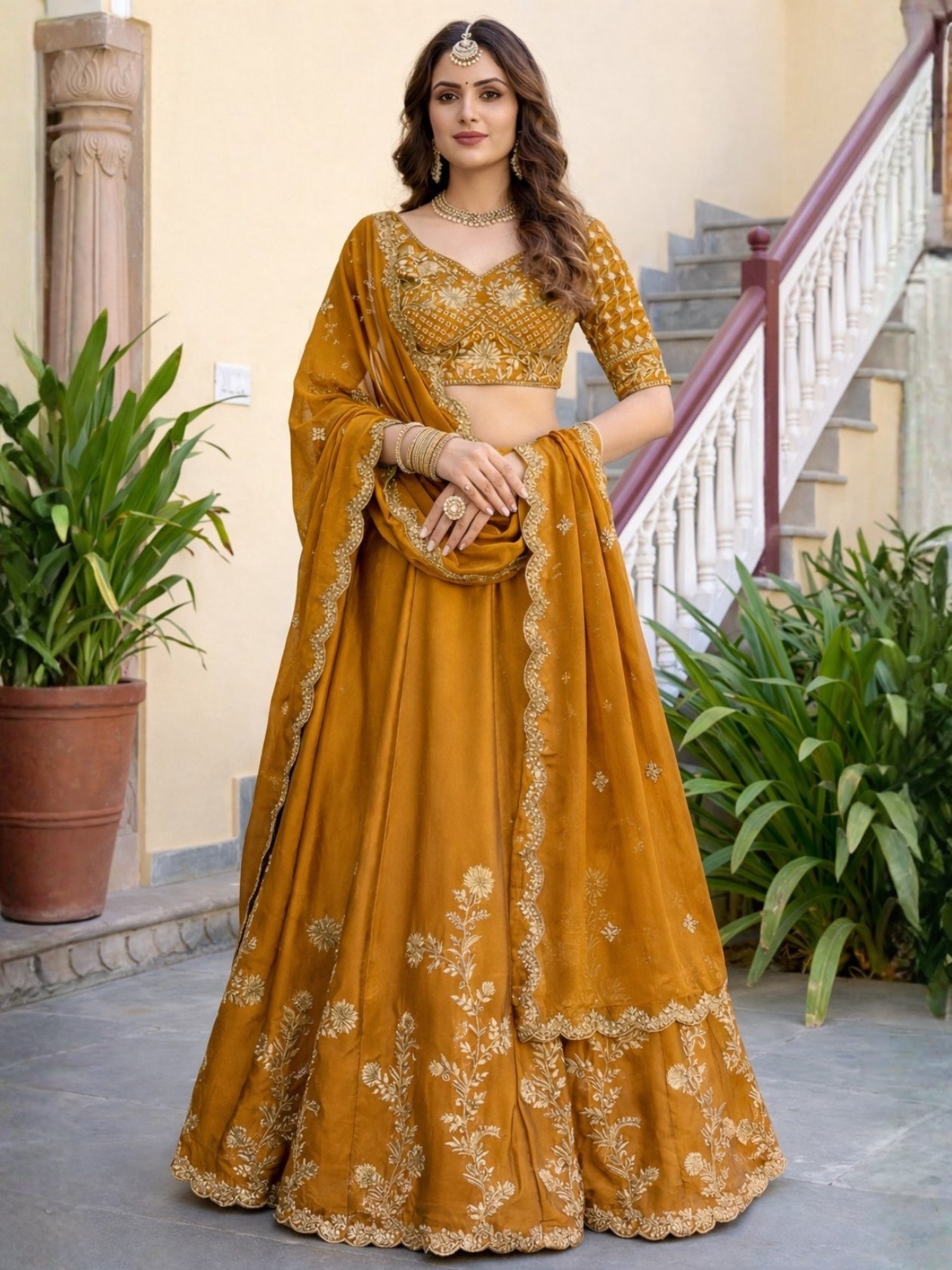 Mireya Yellow Rangoli Silk Embroidered Lehenga Set
