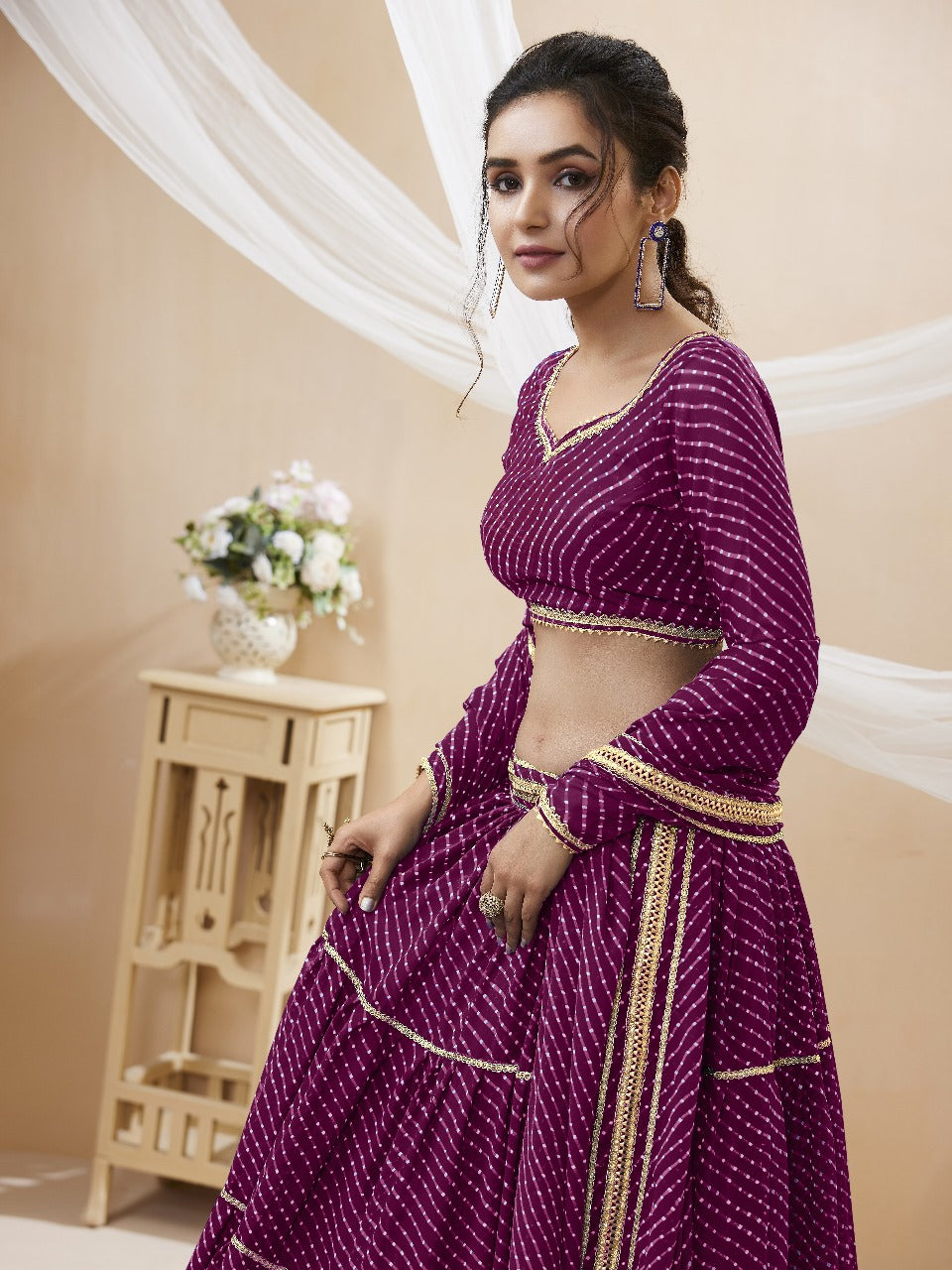 Purple Eleganca Georgette Laheriya Print Lehengha Choli