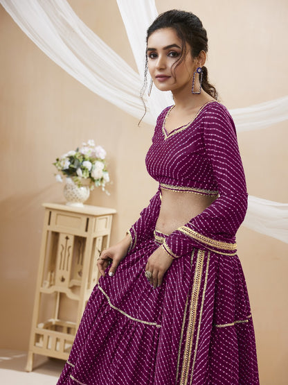 Purple Eleganca Georgette Laheriya Print Lehengha Choli