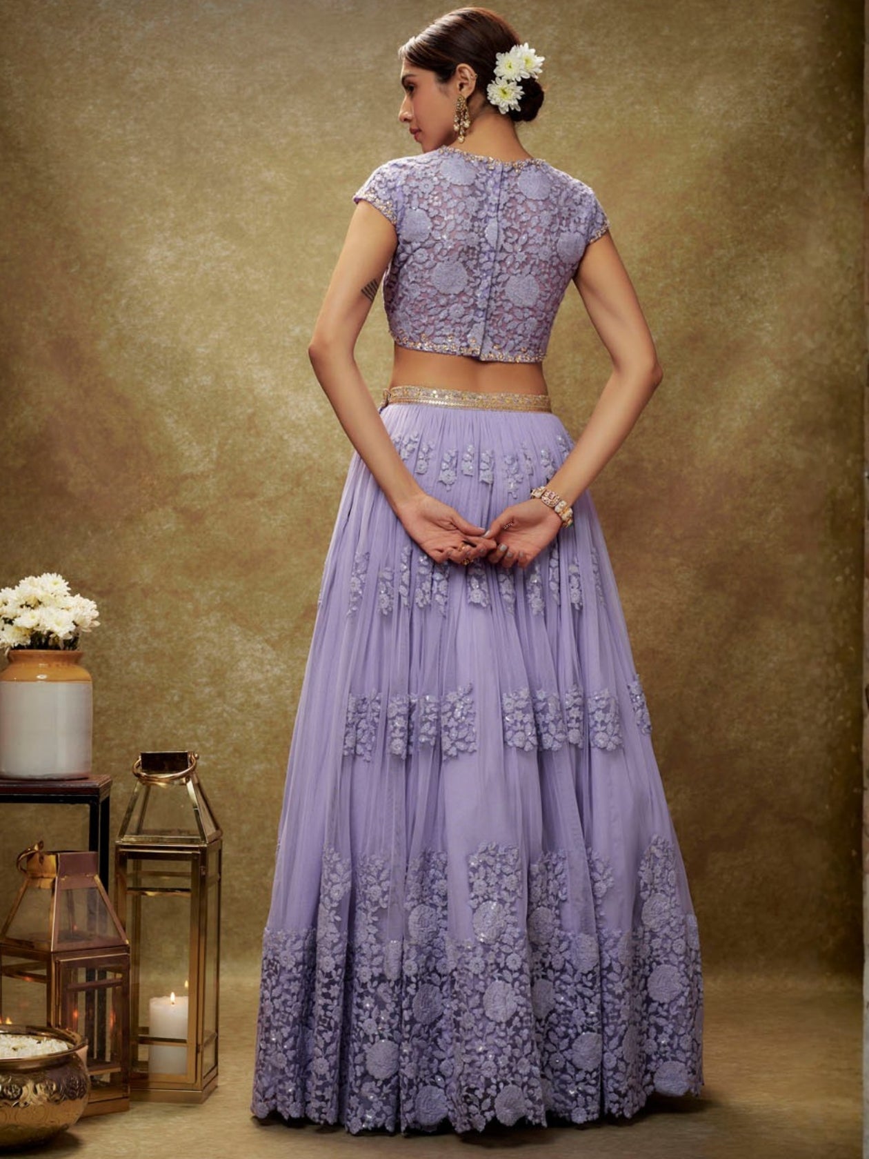 Zareen Lavender Embroidered Net Lehenga Choli