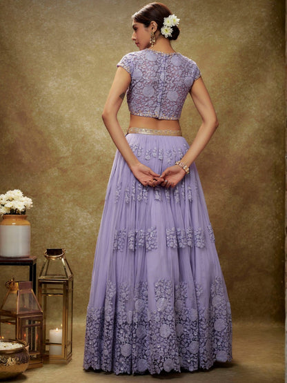 Zareen Lavender Embroidered Net Lehenga Choli