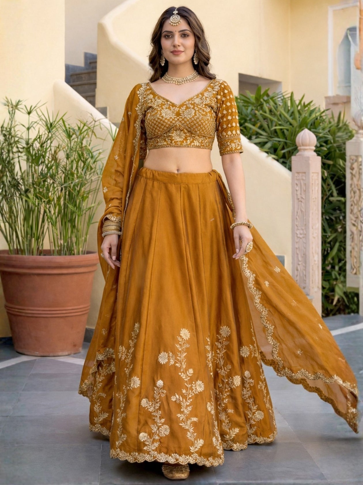 Mireya Yellow Rangoli Silk Embroidered Lehenga Set