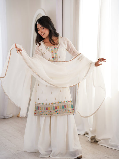 Aaradhya Off-White Crunchy Silk Sharara Set