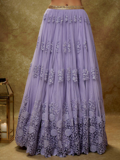 Zareen Lavender Embroidered Net Lehenga Choli