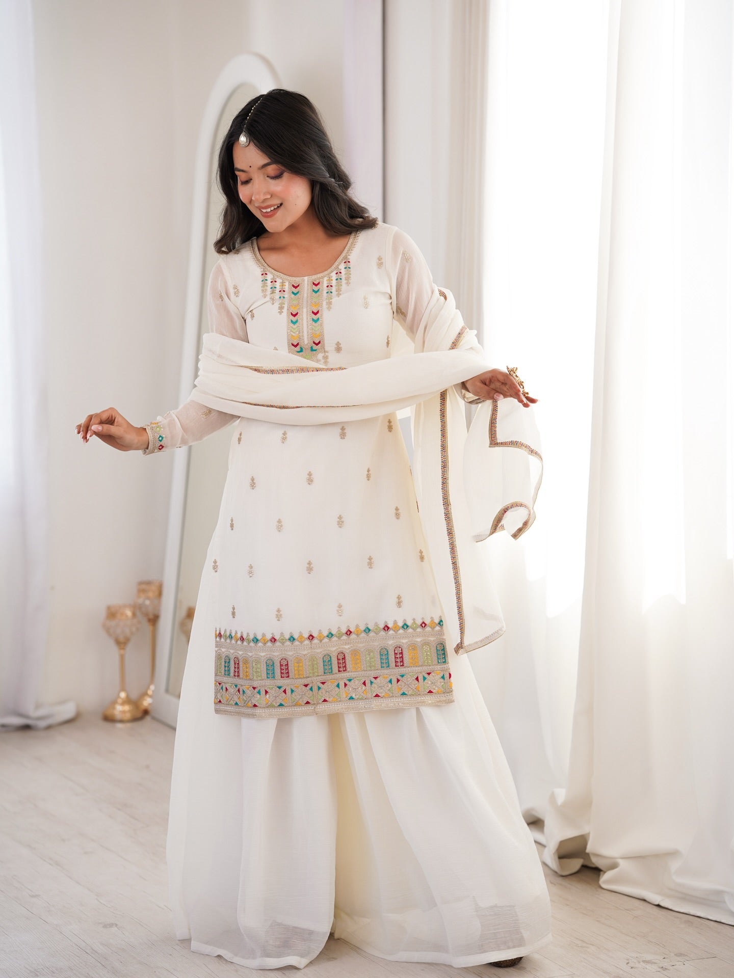 Aaradhya Off-White Crunchy Silk Sharara Set