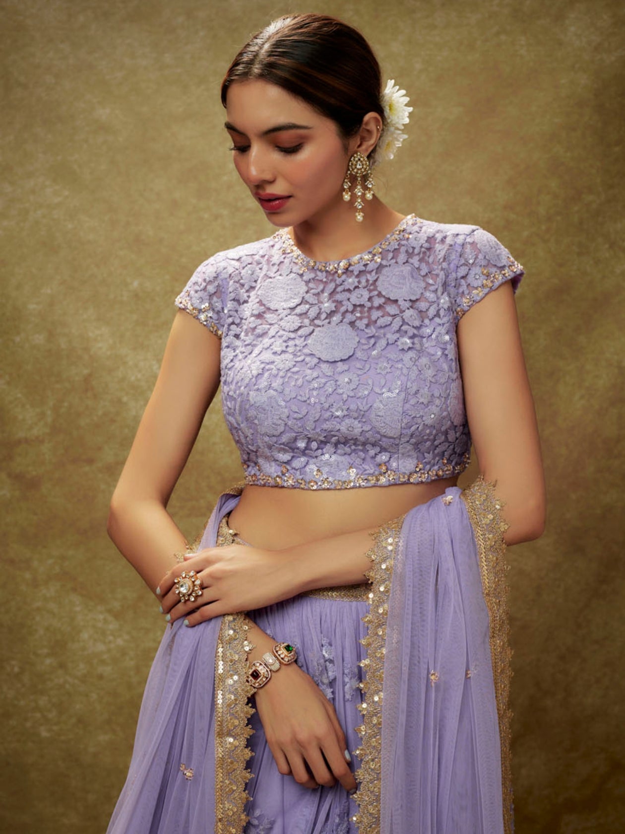 Zareen Lavender Embroidered Net Lehenga Choli