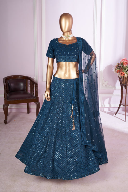 Meenakshi Blue Georgette Embroidered Lehenga Choli