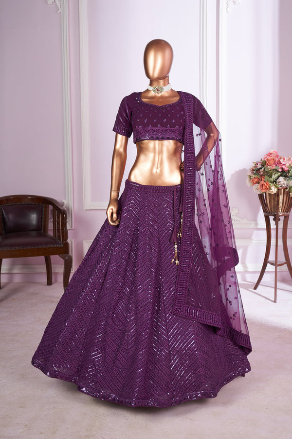 Nirvitha Purple Georgette Embroidered Lehenga Choli