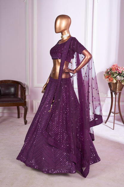 Nirvitha Purple Georgette Embroidered Lehenga Choli