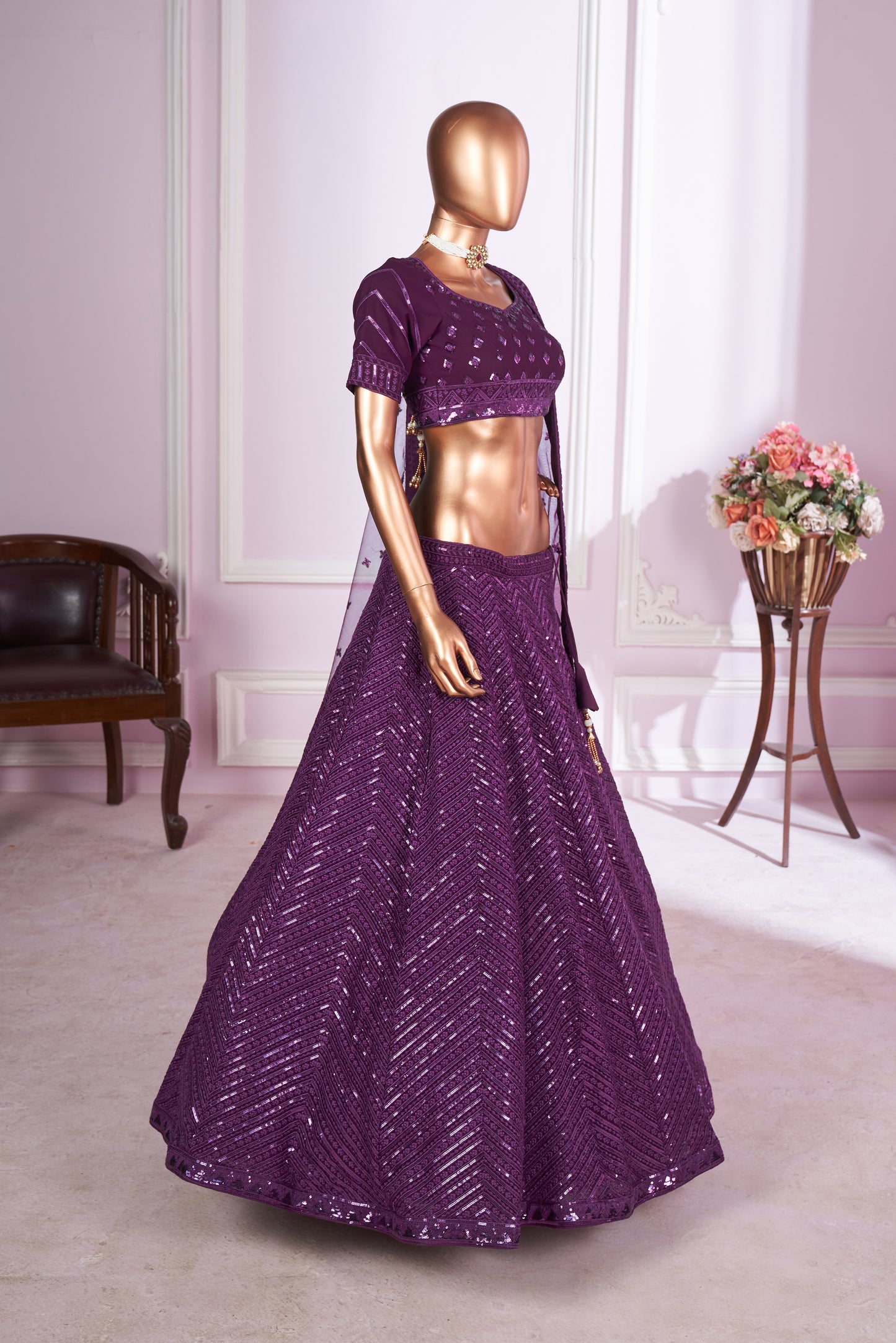 Nirvitha Purple Georgette Embroidered Lehenga Choli