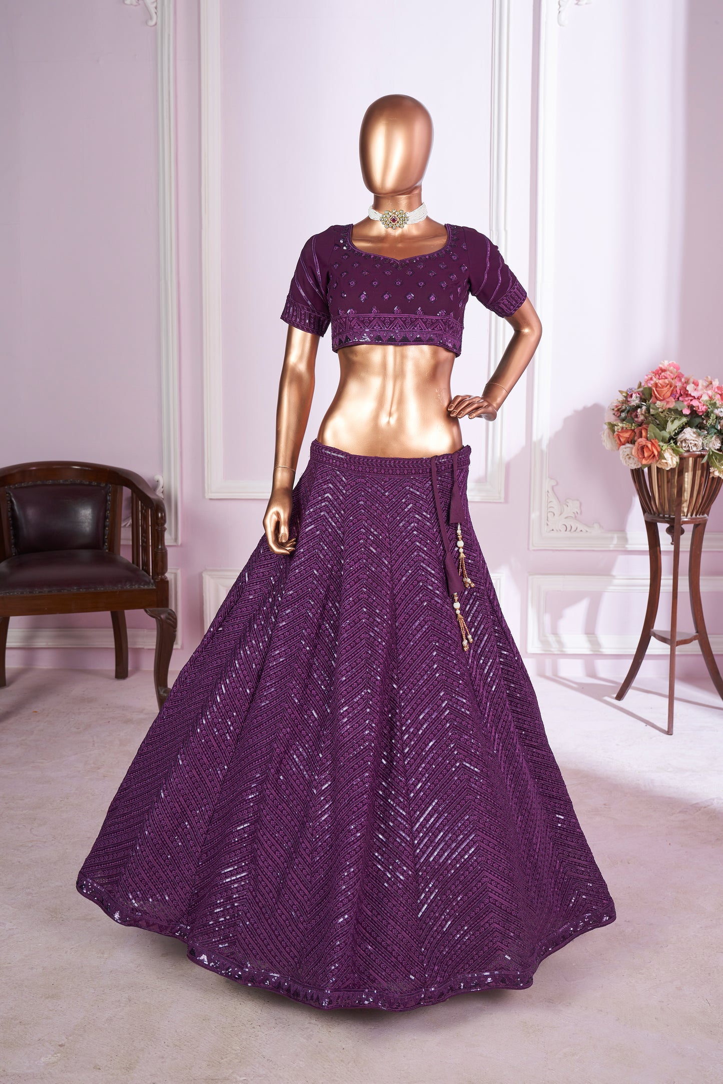 Nirvitha Purple Georgette Embroidered Lehenga Choli