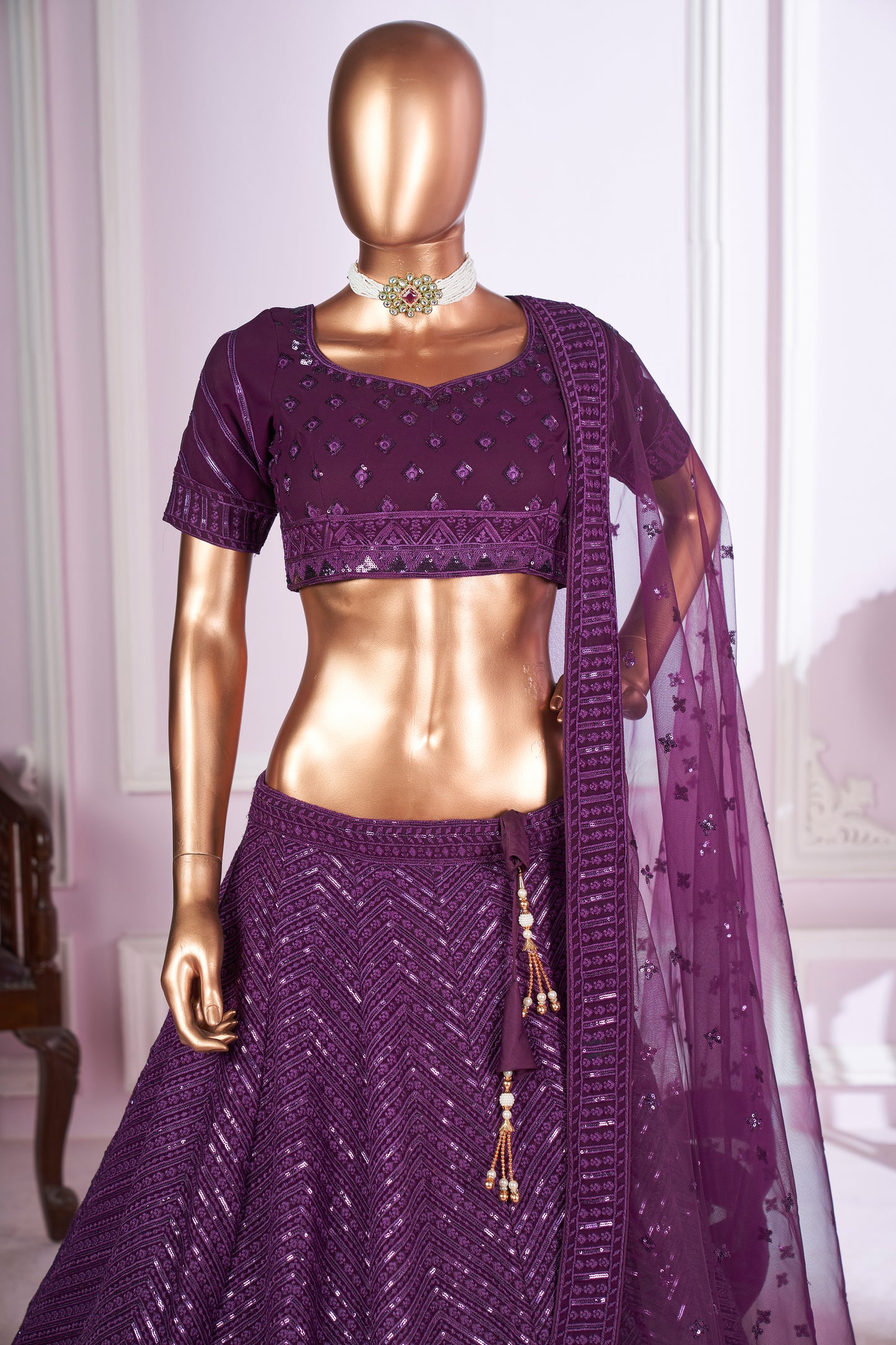Nirvitha Purple Georgette Embroidered Lehenga Choli