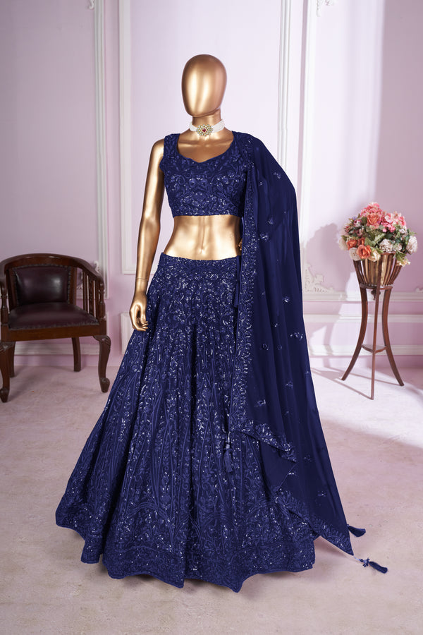 Kshamika Blue Georgette Embroidered Lehenga Choli