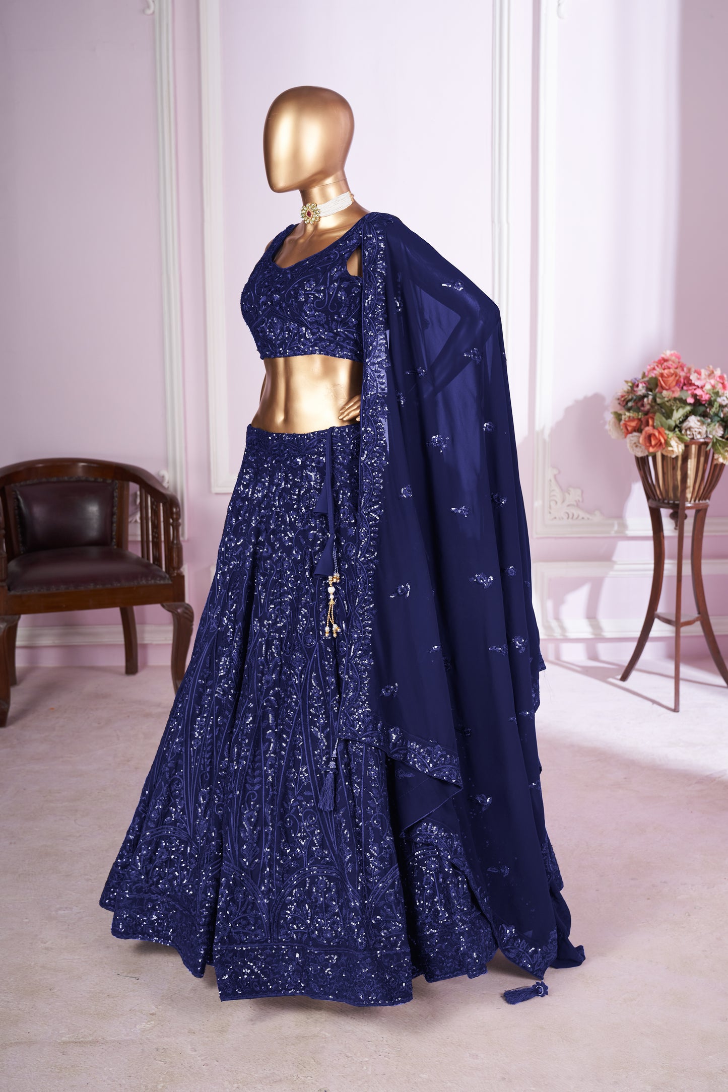 Kshamika Blue Georgette Embroidered Lehenga Choli