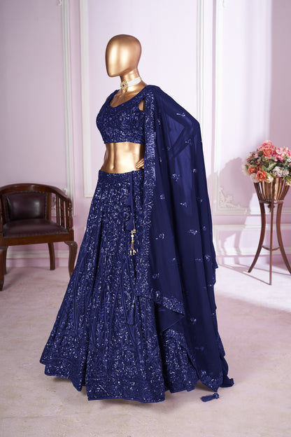Kshamika Blue Georgette Embroidered Lehenga Choli