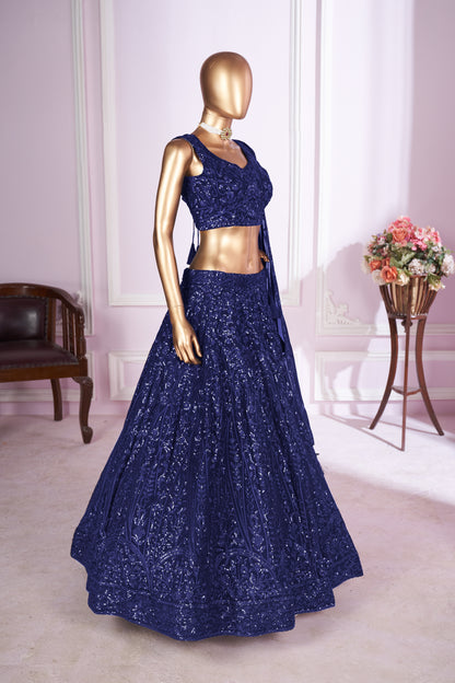 Kshamika Blue Georgette Embroidered Lehenga Choli