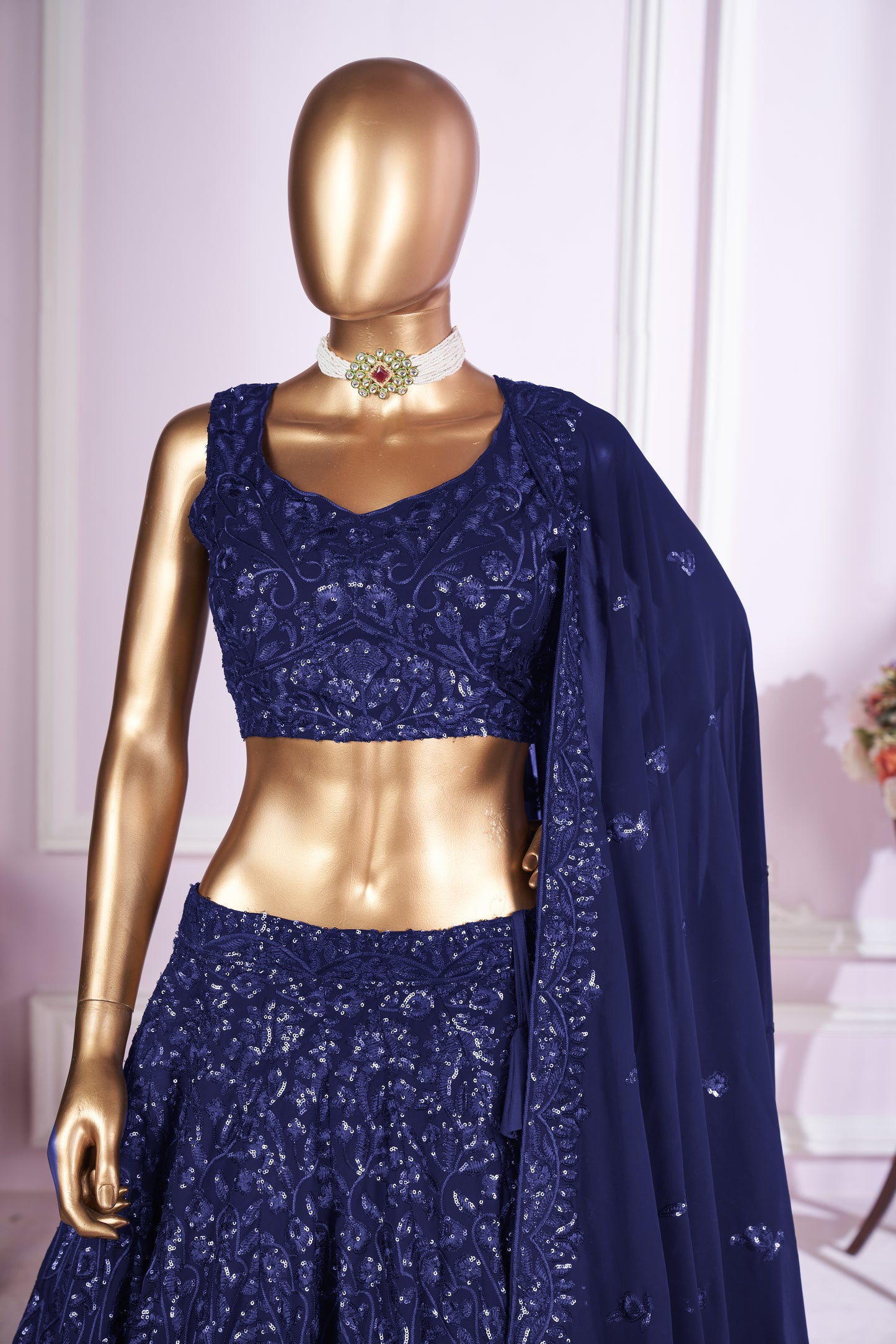 Kshamika Blue Georgette Embroidered Lehenga Choli