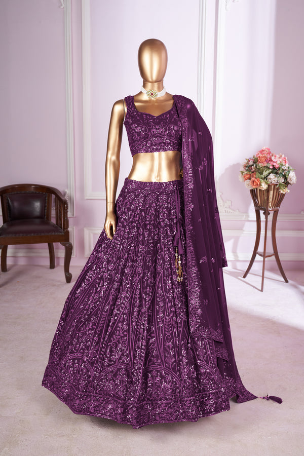 Nayantara Purple Georgette Embroidered Lehenga Choli