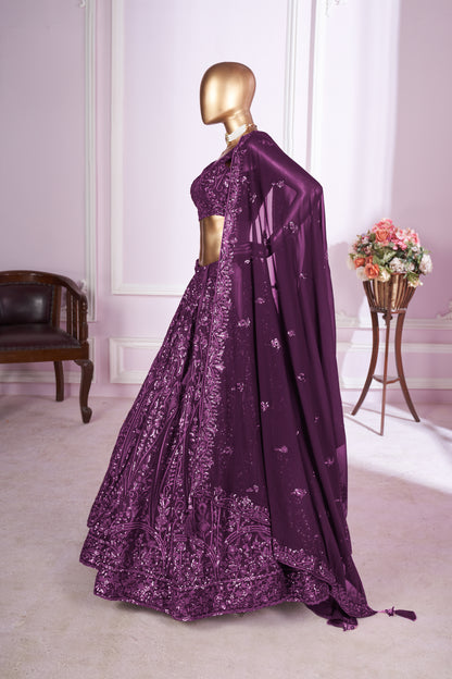 Nayantara Purple Georgette Embroidered Lehenga Choli