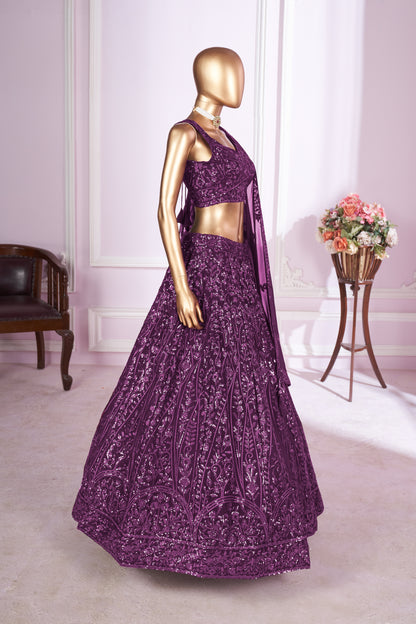Nayantara Purple Georgette Embroidered Lehenga Choli