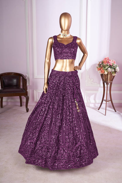 Nayantara Purple Georgette Embroidered Lehenga Choli