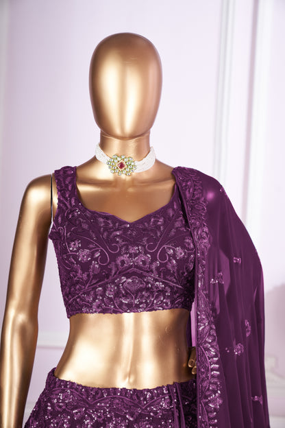 Nayantara Purple Georgette Embroidered Lehenga Choli