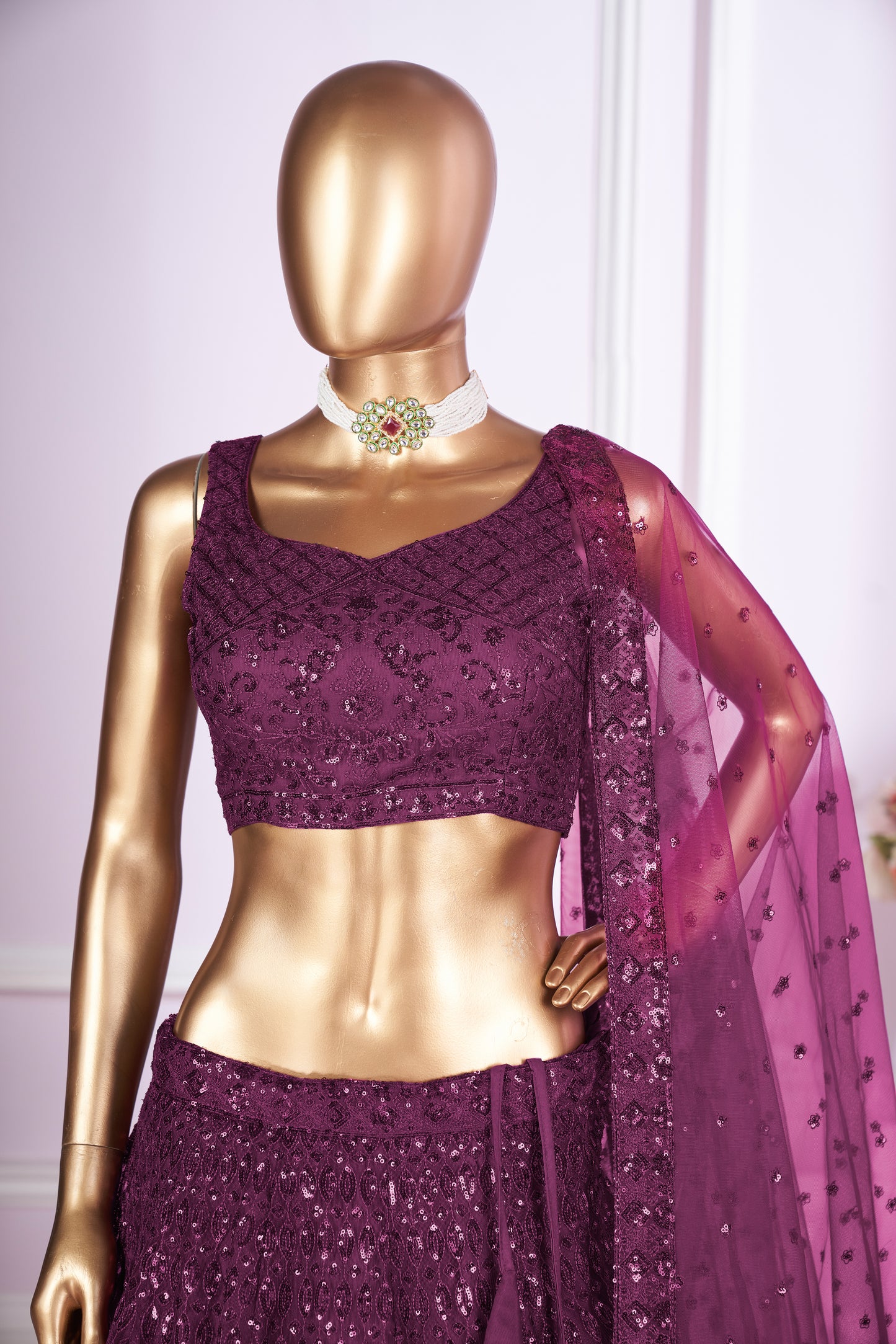 Nivethika Purple Soft Net Embroidered Lehenga Choli