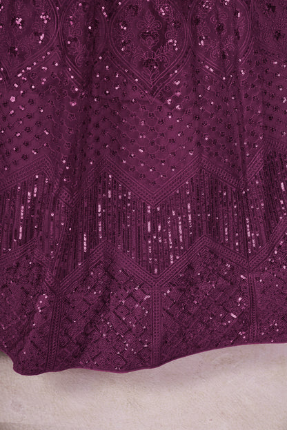 Nivethika Purple Soft Net Embroidered Lehenga Choli