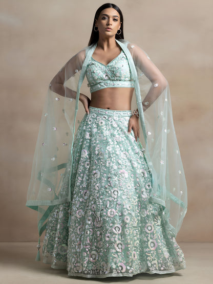 Kairavee Blue Soft Net Embroidered Lehenga Choli