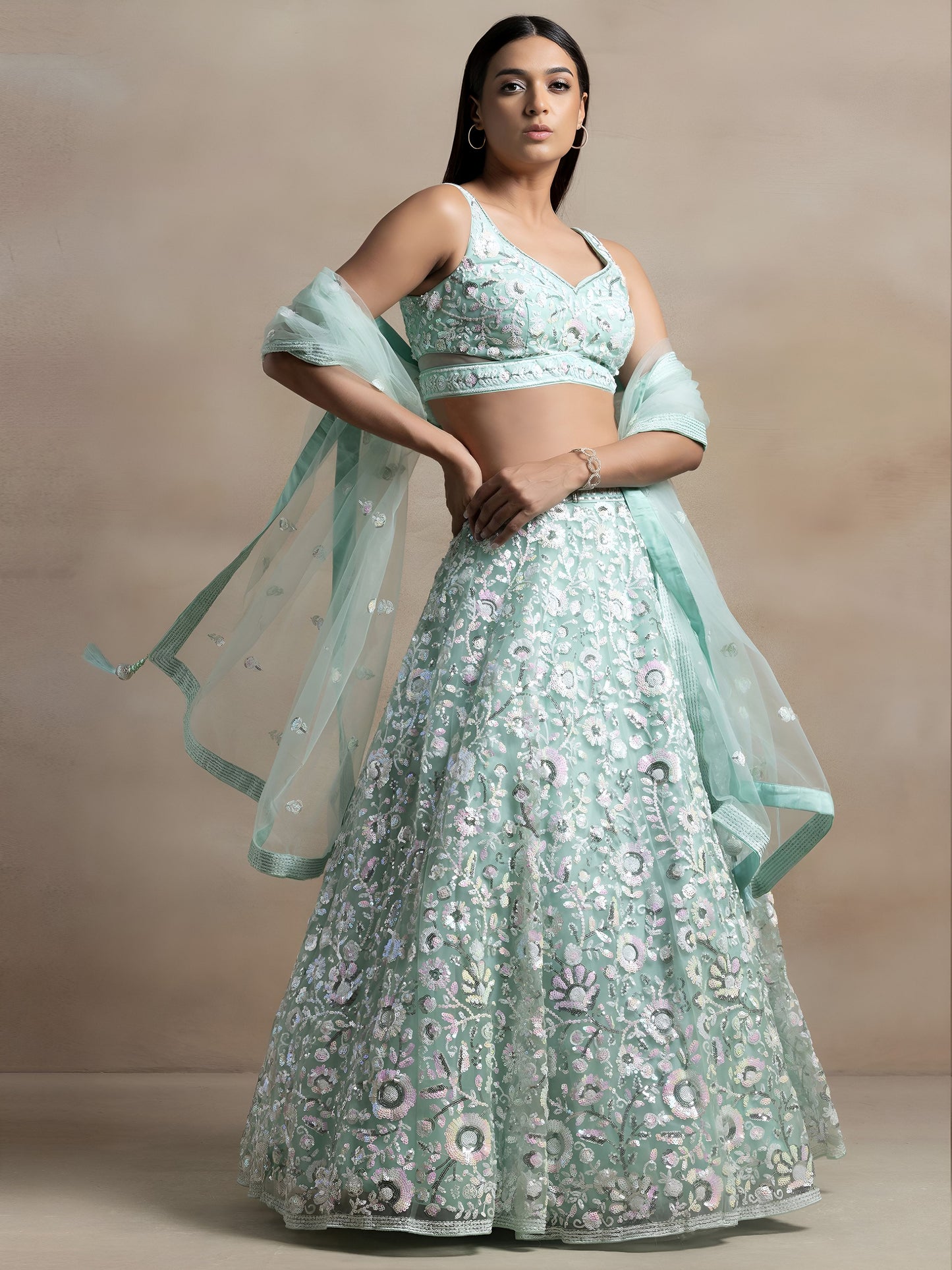Kairavee Blue Soft Net Embroidered Lehenga Choli