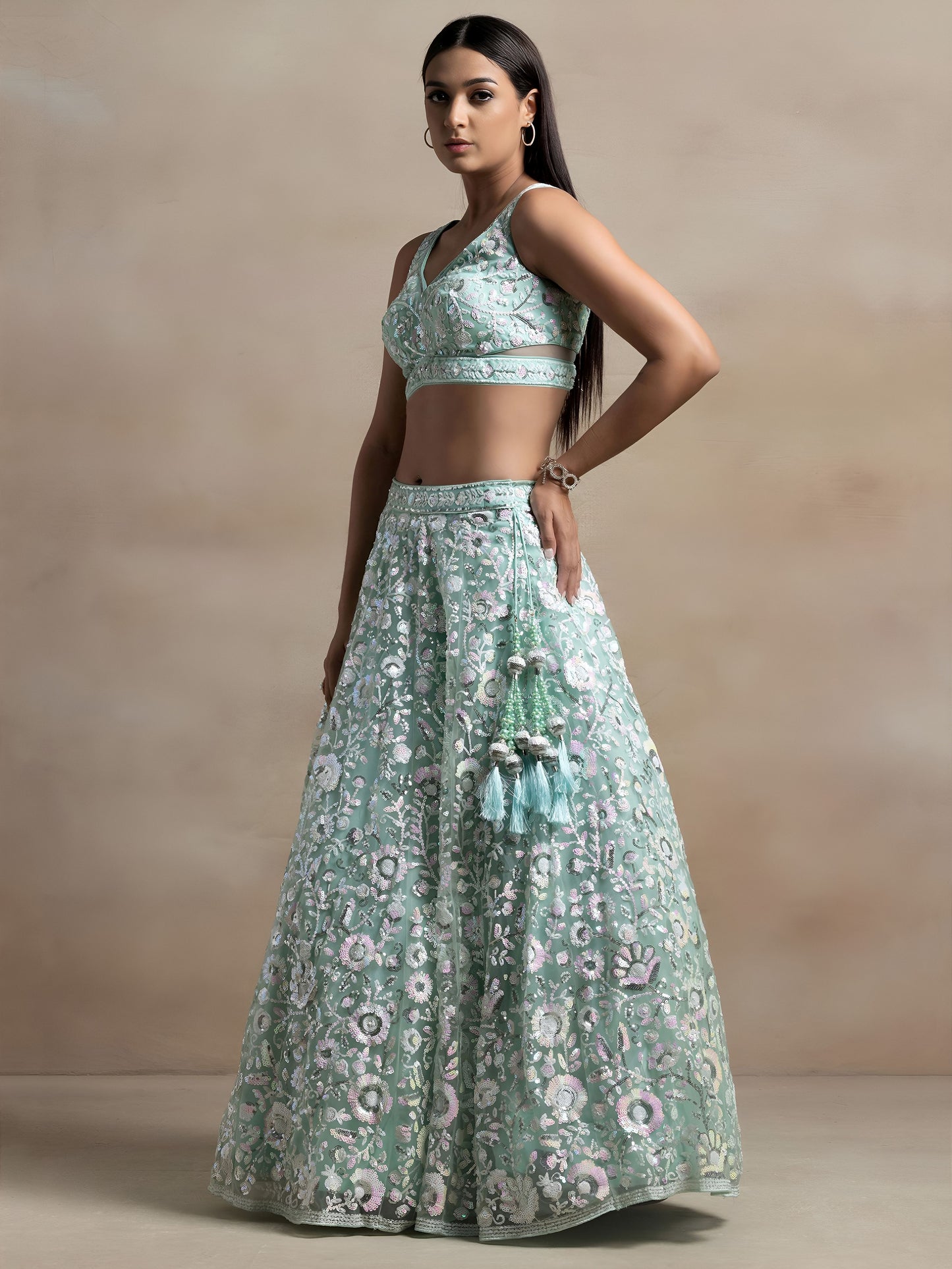 Kairavee Blue Soft Net Embroidered Lehenga Choli