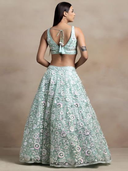 Kairavee Blue Soft Net Embroidered Lehenga Choli