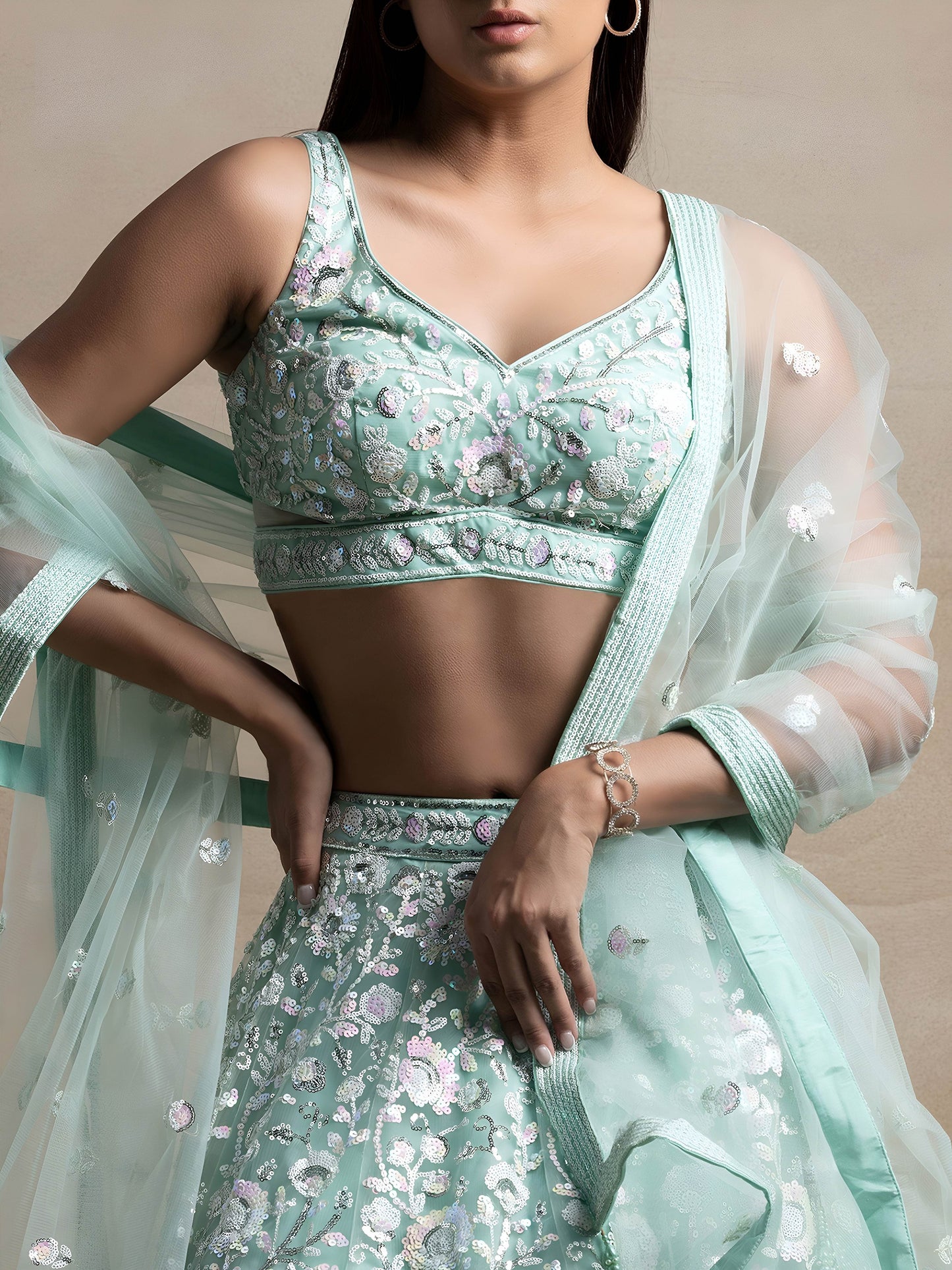 Kairavee Blue Soft Net Embroidered Lehenga Choli
