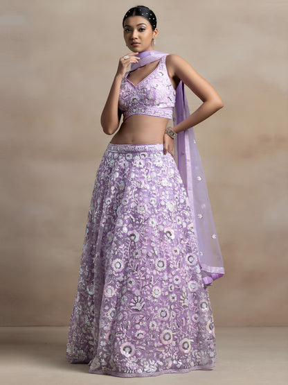 Mokshitha Lavender Soft Net Embroidered Lehenga Choli