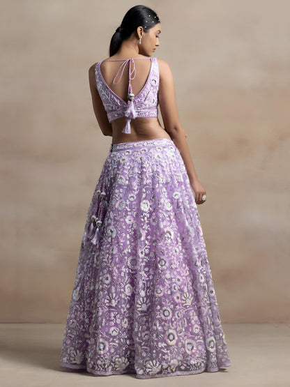Mokshitha Lavender Soft Net Embroidered Lehenga Choli