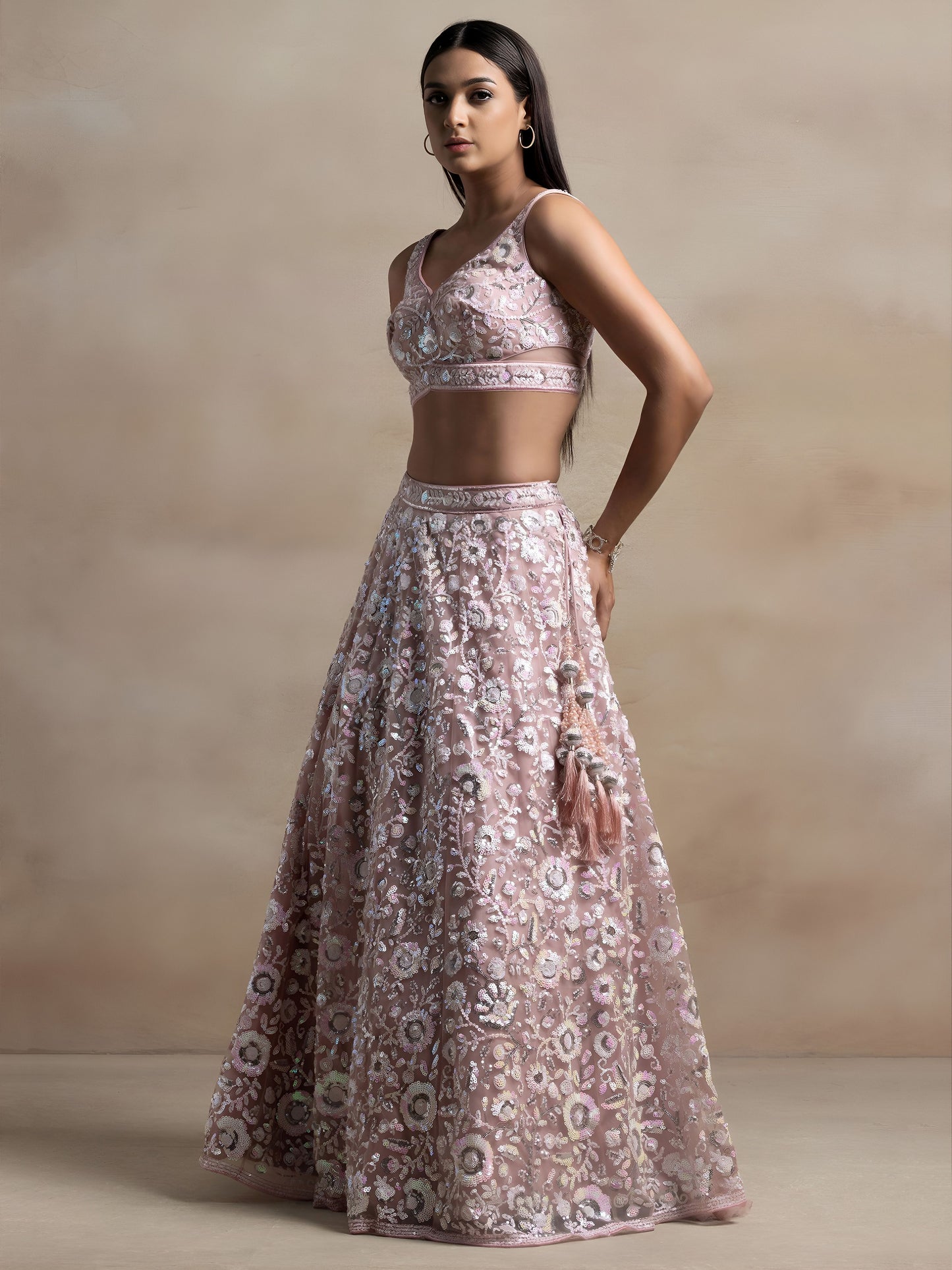 Pranvika Pink Soft Net Embroidered Lehenga Choli