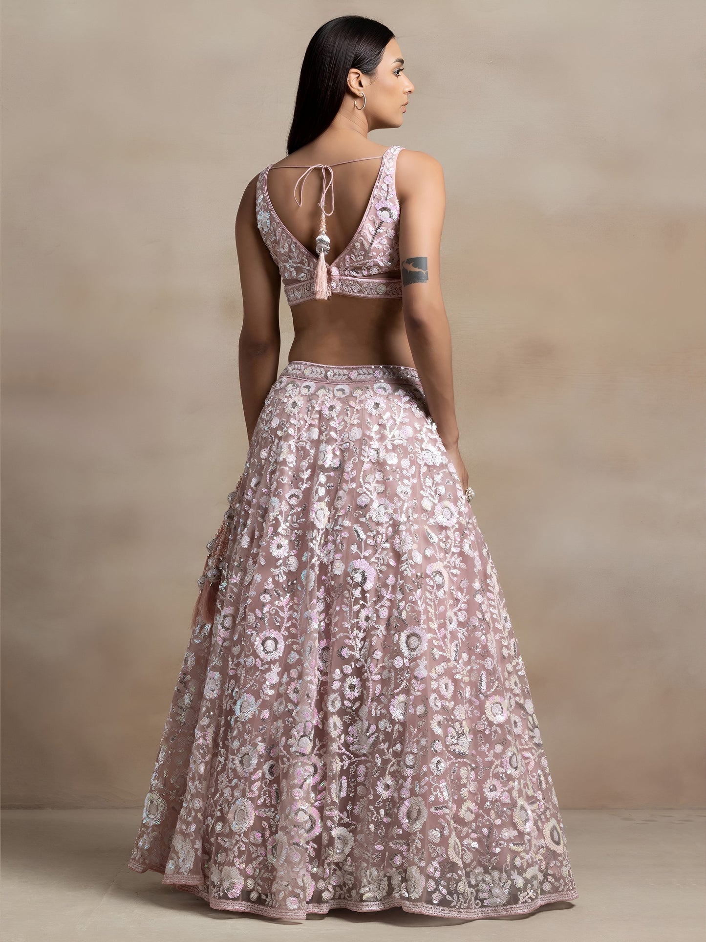 Pranvika Pink Soft Net Embroidered Lehenga Choli