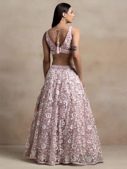 Pranvika Pink Soft Net Embroidered Lehenga Choli