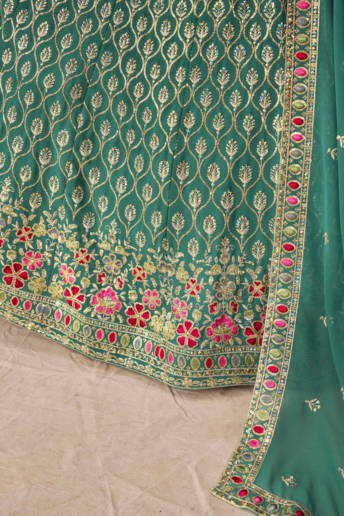 Veyanshi Teal Green Georgette Embroidered Lehenga Choli with Dupatta
