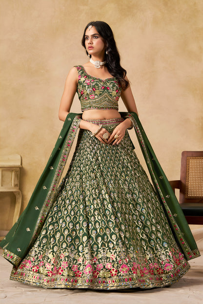 Ishvanya Green Georgette Embroidered Lehenga Choli with Dupatta