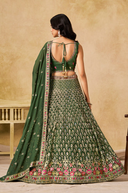 Ishvanya Green Georgette Embroidered Lehenga Choli with Dupatta