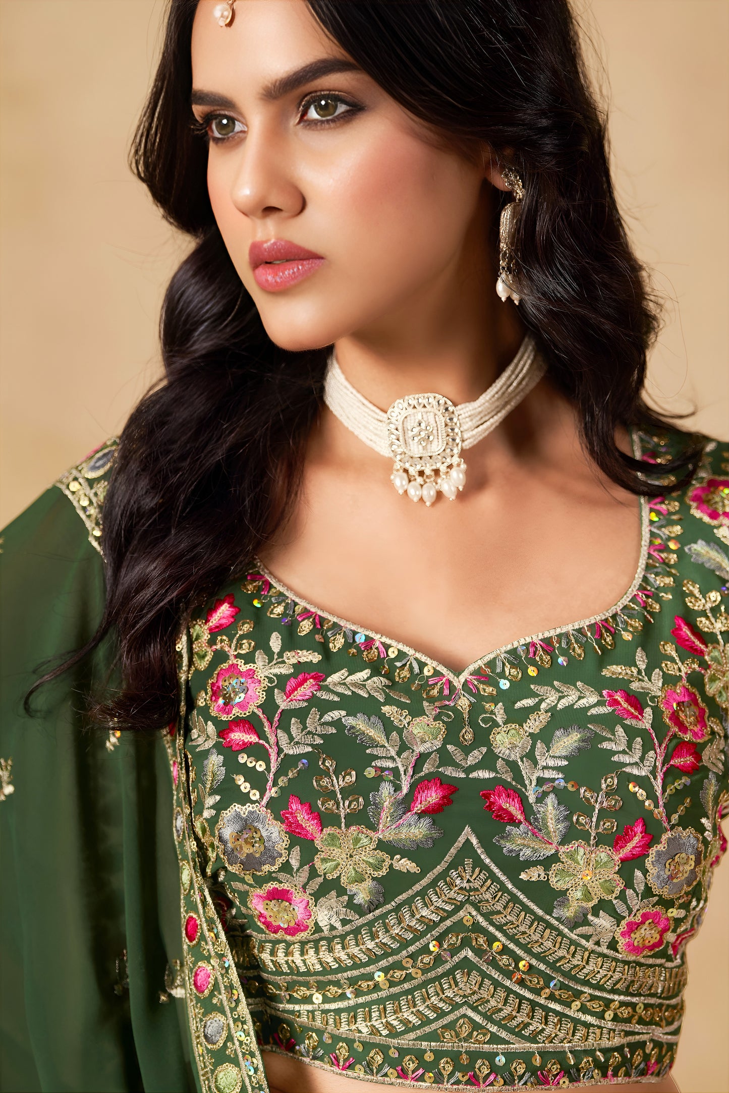 Ishvanya Green Georgette Embroidered Lehenga Choli with Dupatta