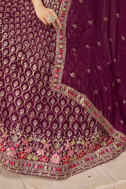 Aaryashree Maroon Georgette Embroidered Lehenga Choli with Dupatta