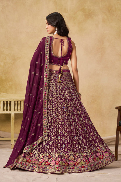 Aaryashree Maroon Georgette Embroidered Lehenga Choli with Dupatta