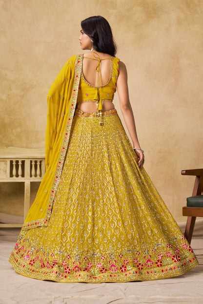 Solara Yellow Georgette Embroidered Lehenga Choli with Dupatta