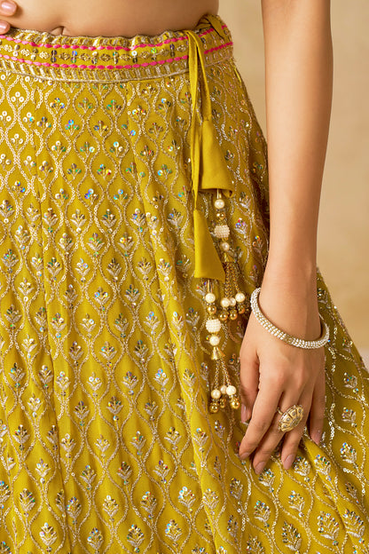 Solara Yellow Georgette Embroidered Lehenga Choli with Dupatta