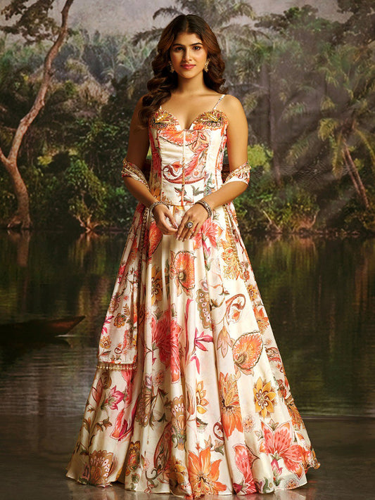 Elarisse Off-White Handwork Corset Lehenga Set